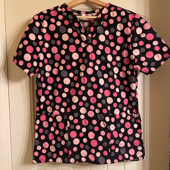 White Cross sz small polka dot scrub top - Picture 1 of 5